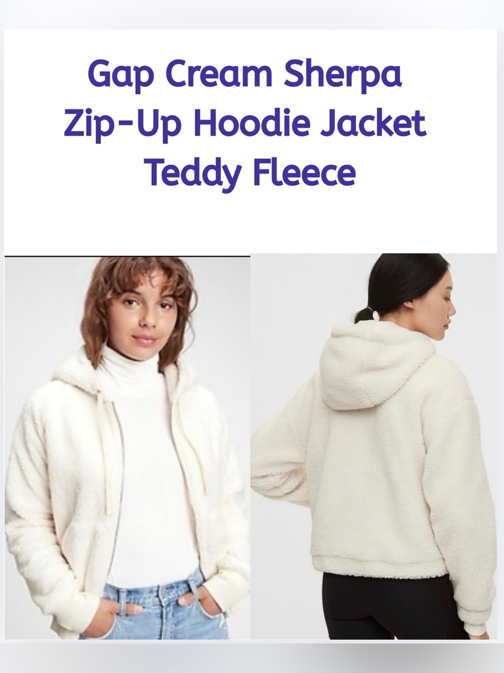 Gap Cream Sherpa Zip-Up Hoodie Jacket Teddy Fleece - Women’s Large - Like New!